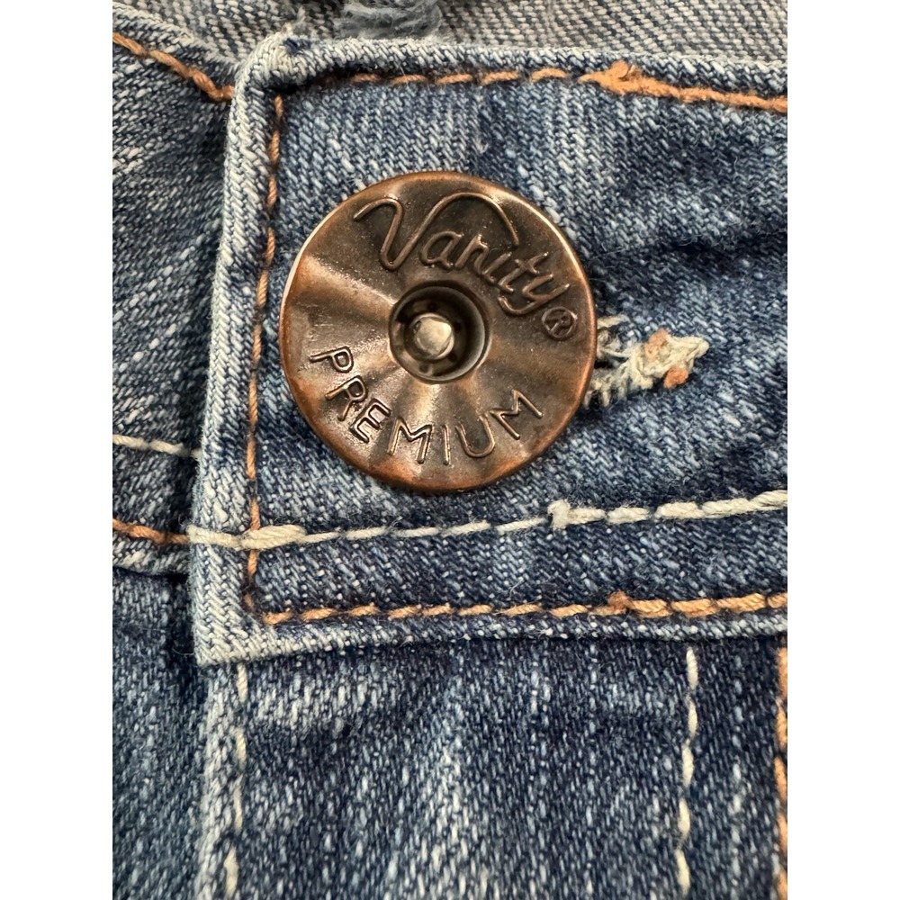 Vanity Jeans Women's *fits 28x32 Tall Blue Y2K Low Rise Flare Hippie Festival - Picture 9 of 14